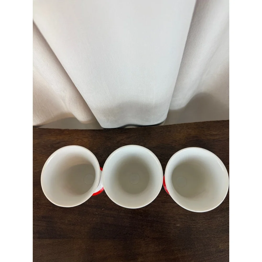 VTG 1970s Set‎ of THREE MCM Ceramic Chalice Cups Retro Orange Daisy Pattern